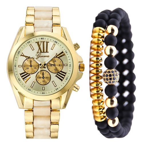 Factory direct sales men's fashionable and simple fake three-eye steel band quartz watch with free bracelet set---3pcs/set