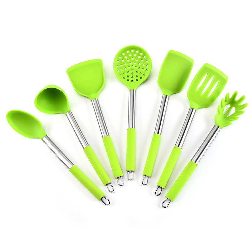 优选批发不锈钢硅胶厨具套装防烫防滑不粘锅厨房烹饪勺铲烘焙工具