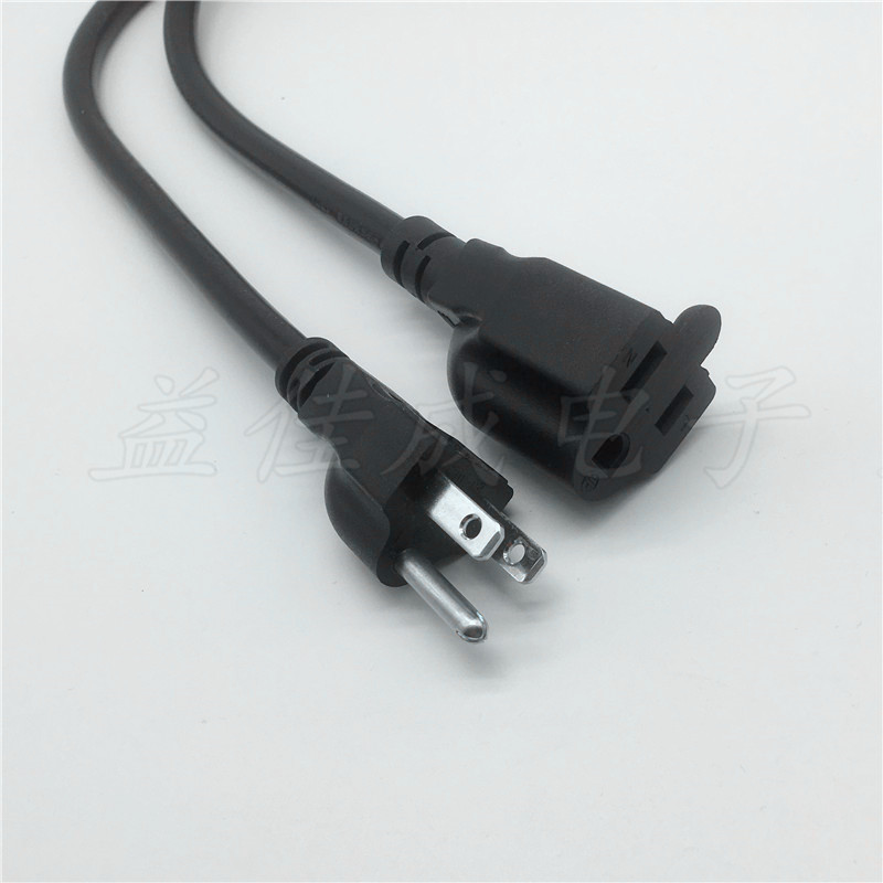 厂家生产美规三插带母插电源线美国式延长线23芯公对母插头延长线