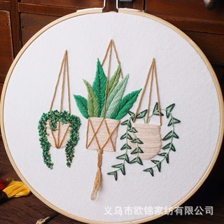原创蔓蔓青萝岁月吊篮植物棉布 diy手工刺绣材料包 跨境英文批发