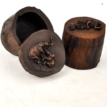 浮雕小象旋盖树桩木盒泰国木制家居工艺品真喜手串首饰品收纳礼盒