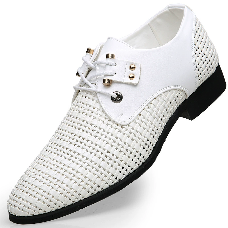 Оптовая мужская кожаная обувь с полыми 2024 летняя деловая плетеная сандалия