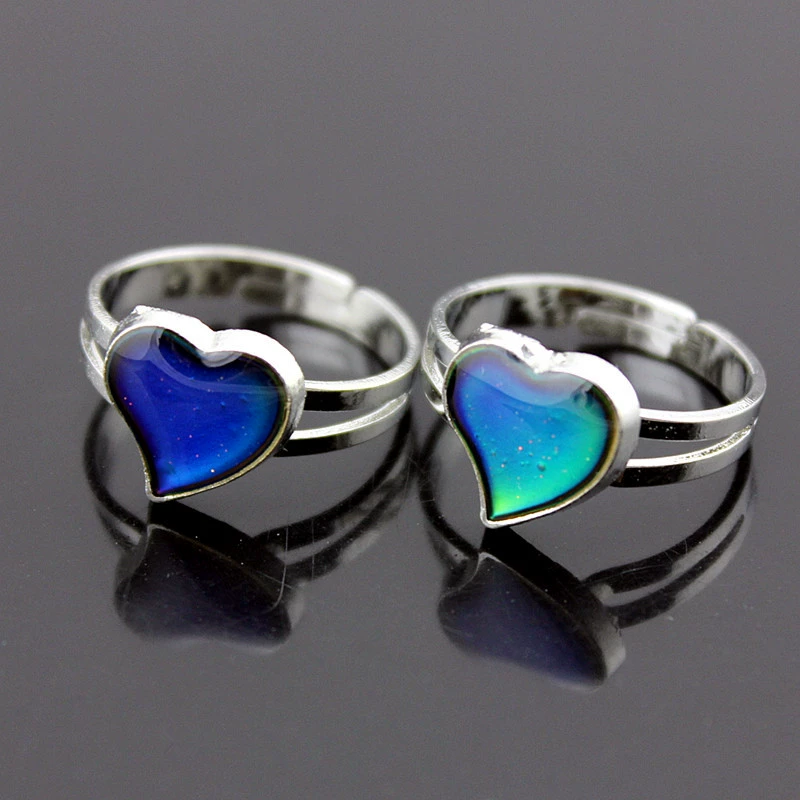 Heart-Shaped Adjustable Ring, Korean Style Iridescent Heart Cabochon, Size-Adjustable