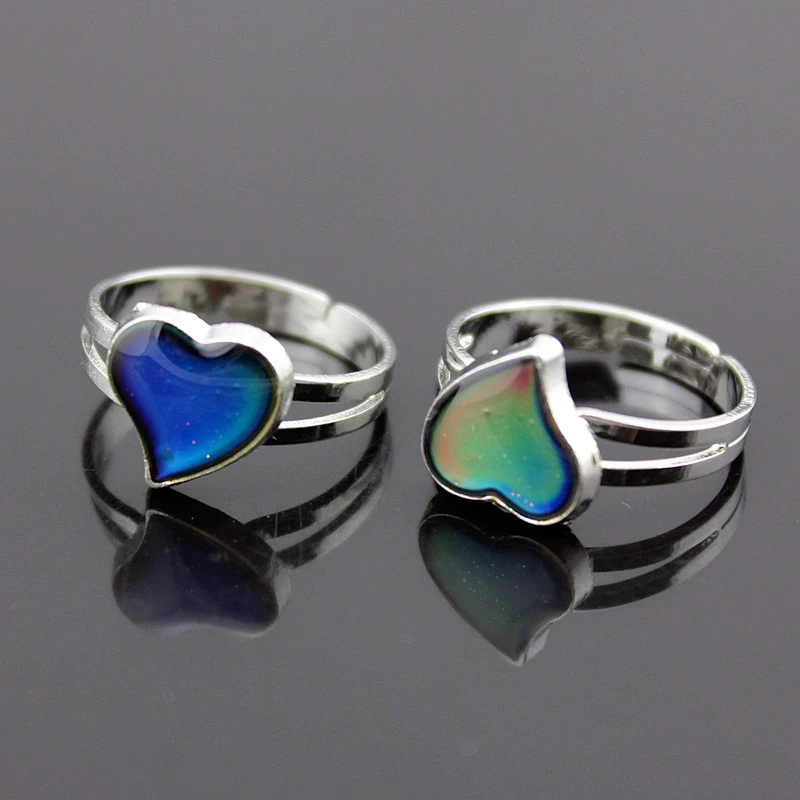 Heart-Shaped Adjustable Ring, Korean Style Iridescent Heart Cabochon, Size-Adjustable