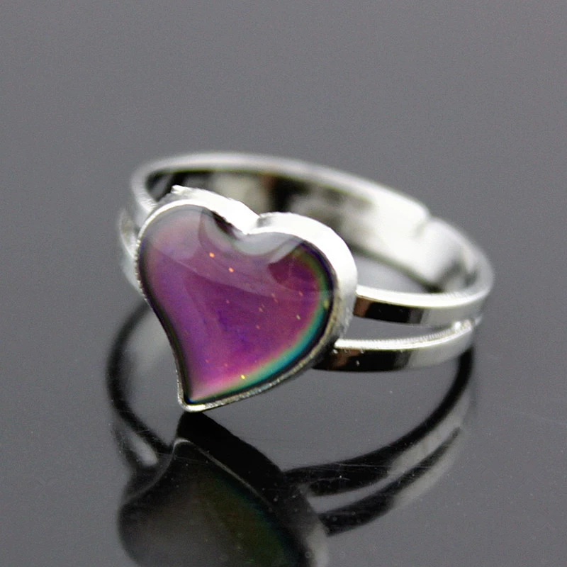 Heart-Shaped Adjustable Ring, Korean Style Iridescent Heart Cabochon, Size-Adjustable