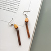 Retro wooden small design earrings with tassels, simple and elegant design, trend of season, wholesale