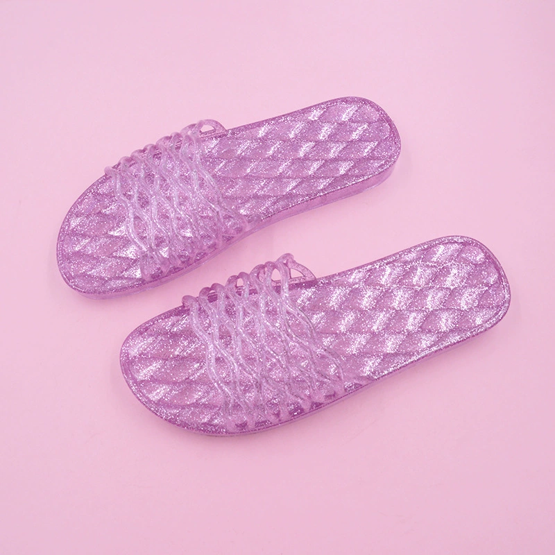 2020 Новые бытовые плоские прозрачные пластиковые тапочки с кристаллами, женские летние домашние Нескользящие сандалии для ванной комнаты