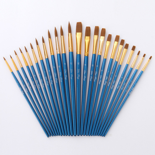 Cross-border 12-piece nylon hair flat head nylon hair brush set pearlescent blue rod oil painting brush art wooden