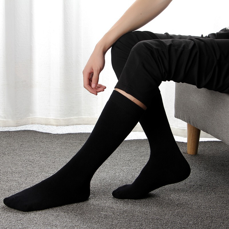 High-Waisted Socks for Men and Women, Autumn and Winter, 80% Cotton, Black, Thickened, Long Tube, Suitable for Suits, Leather Shoes, Wide-Leg Pants, Thickened and Warm