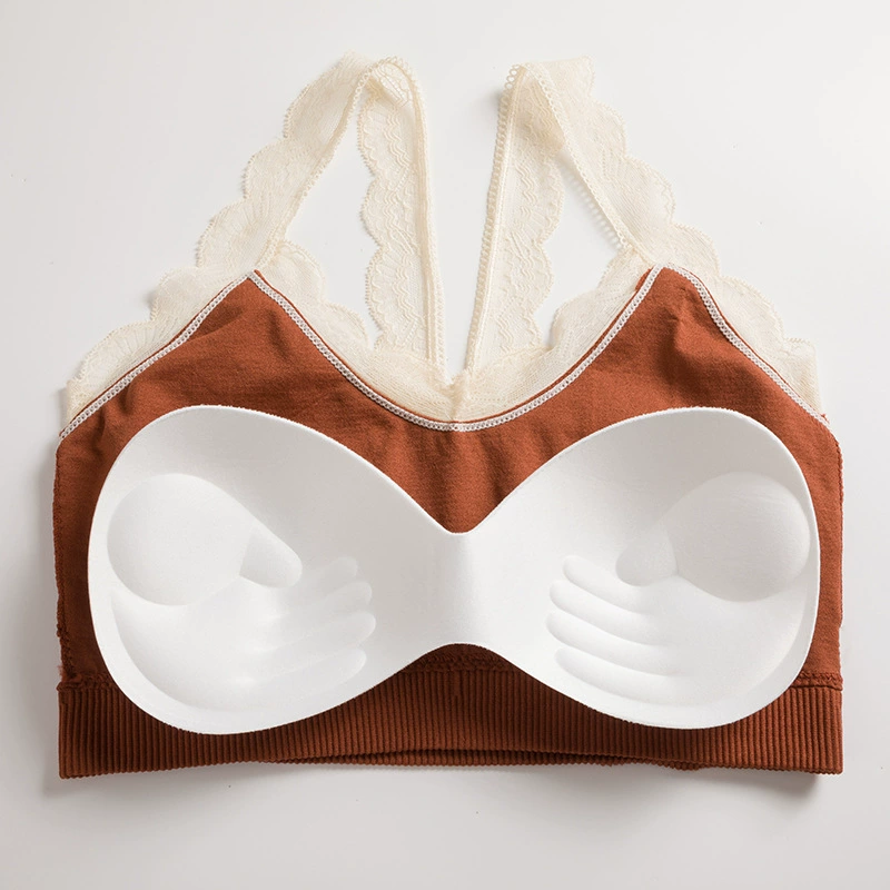 Lace tank top, shockproof wireless bra, sports bra, bra top, top with cups, with little bears