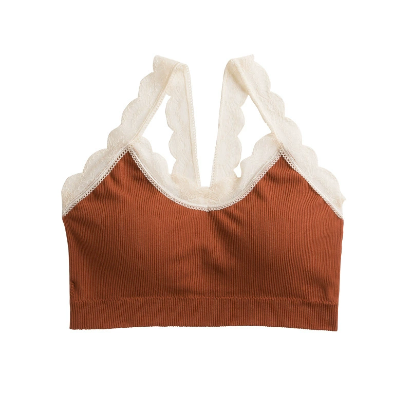 Lace tank top, shockproof wireless bra, sports bra, bra top, top with cups, with little bears