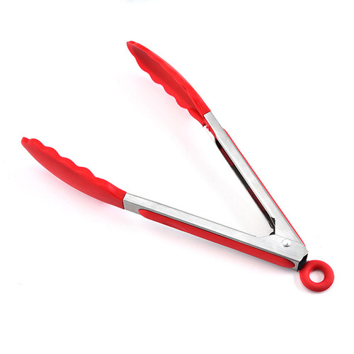 Wholesale 9-inch silicone food clips, barbecue baking non-slip food clips, stainless steel bread steak clips