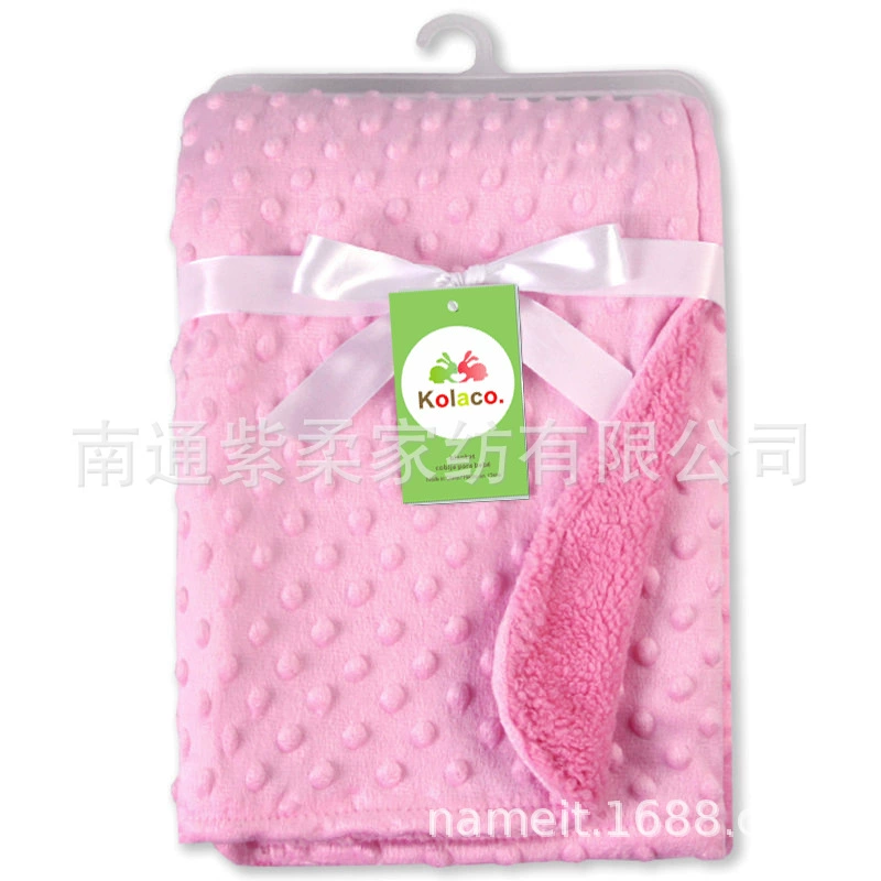 Export baby thick knitted fleece small blanket, double-layer extra soft hole pattern blanket for autumn and winter babies