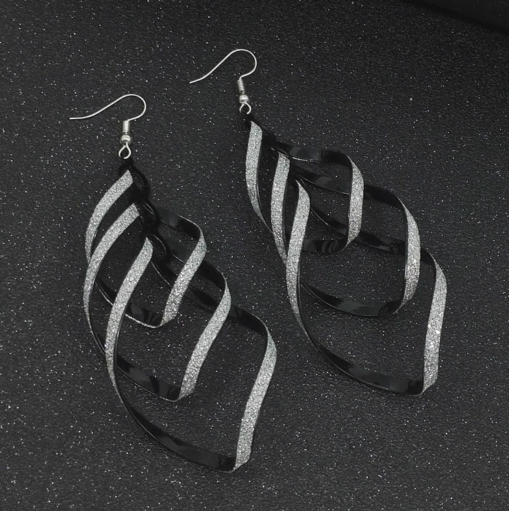 Earrings — European punk style, metallic twists and drops, gold/silver/black, lightweight