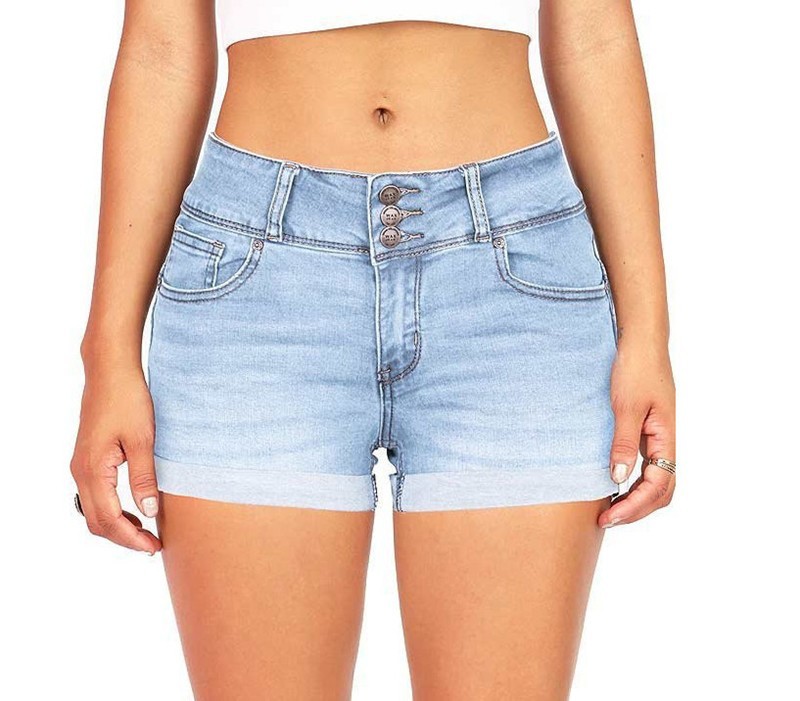 Suministro transfronterizo de shorts vaqueros elásticos multicolor que estilizan la cintura para mujer image 8