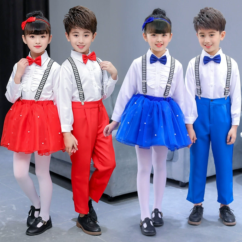 Детский костюм для хорового выступления с подтяжками Платье-пончо для девочек Костюм для декламации поэзии