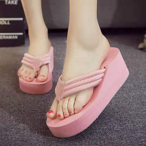 2019 Summer New Korean Style Herringbone Flip-Flops for Women with Sloped Heel and Non-Slip Sandals, Direct Manufacturer Wholesale and Retail