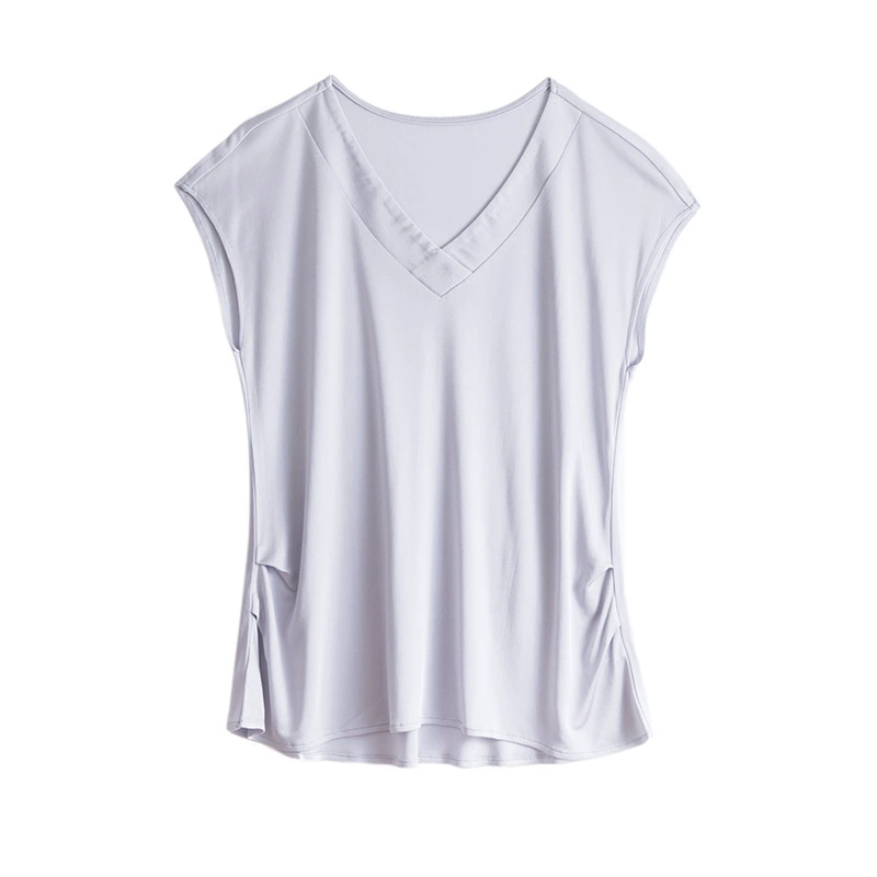 Летняя цветная шелковая футболка с коротким рукавом, топ, V-образный вырез, высокий воротник