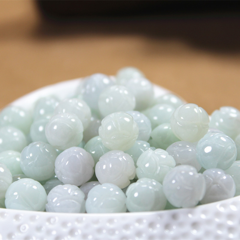 Factory Direct Sales Emerald Lotus Beads Jade DIY Round Beads Carved with Beads Bracelet Bracelet Jewelry Accessories Semi-Finished Products