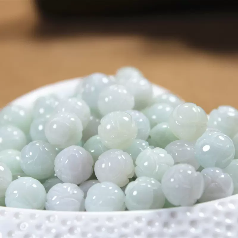 厂家直销翡翠莲花珠 玉石DIy圆珠雕刻配珠手串手链饰品配饰半成品