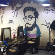 3d无纺布墙纸立体怀旧复古壁画美容理发店墙布无缝无纺壁纸图案型