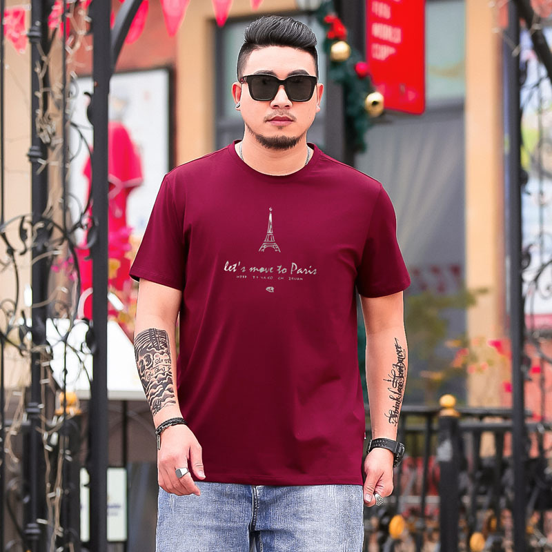 Six Plus Summer Men's T-Shirt Trendy Brand Paris Tower Printed T-Shirt Men's Loose Large Size Men's T1661-84