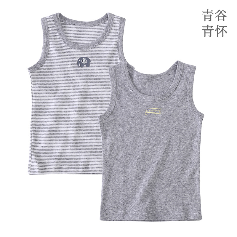 Qinggu Qinghuai de verano de los niños de hilo de algodón fino que basa la camisa de los niños 100 Chaleco de algodón 2 piezas de fábrica