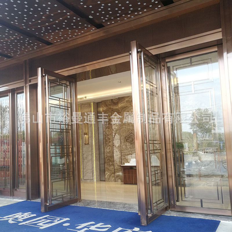 Luxury hotel sales department metal titanium 304 stainless steel door ground bounce door tempered glass door shopping mall KTV