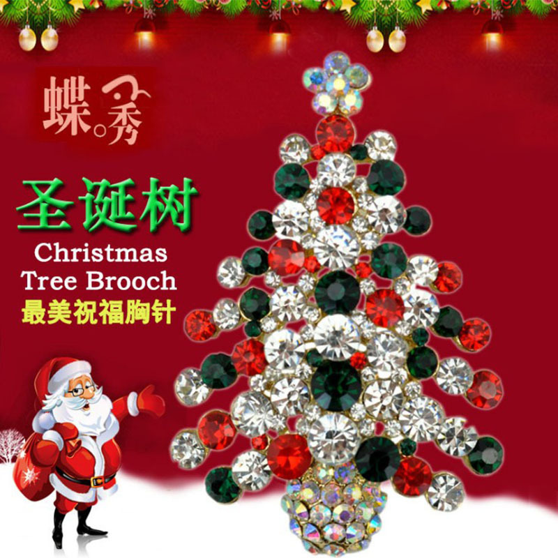 Europa y América rhinestone árbol de Navidad ramillete joyería creativa regalo broche Ventas Directas la fábrica