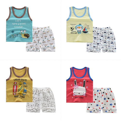 Children's vest suit pure cotton clothes new summer boys and girls sleeveless shorts children's clothing cross-border factory wholesale