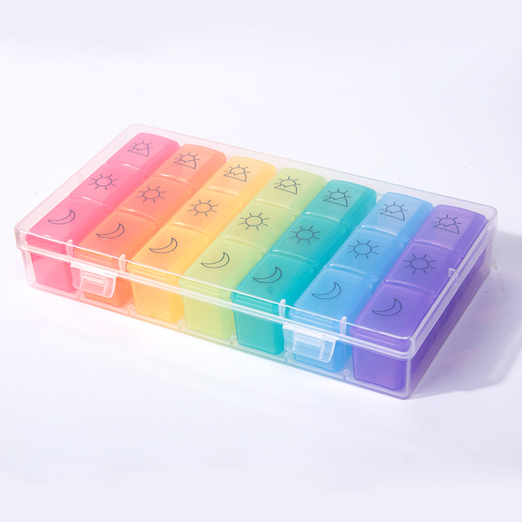 Colorido 21 rejilla Arco Iris medicina caja desmontable portátil tableta creativa caja de almacenamiento al por mayor ventas directas de la fábrica