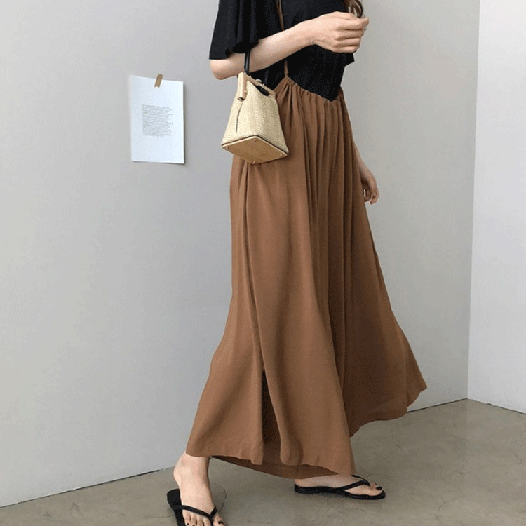 CSM Spring and Summer New Chiffon High Waist Jumpsuit Cropped Jumpsuit Loose Slim Sling Wide Leg Pants for Women Summer