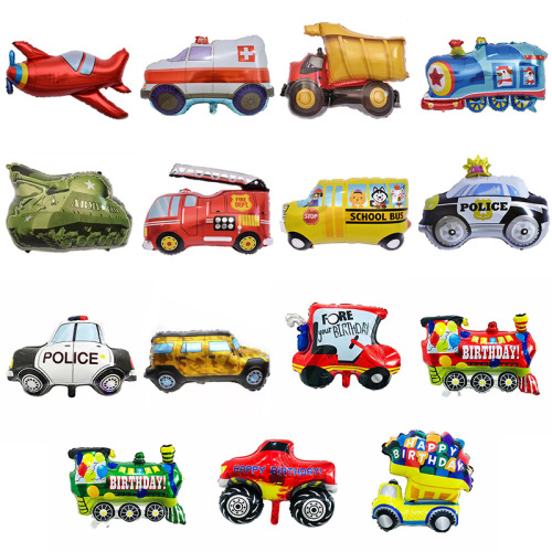 Factory direct sales hot-selling new large-sized transportation children's birthday party toys cartoon shape aluminum film balloons