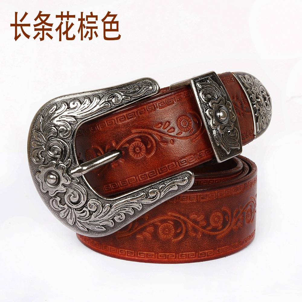 Estilo Mongol de los hombres en relieve cinturón curtido vegetal primera capa de piel de vaca neutral estilo étnico cinturón personalizado tallado cinturón de moda