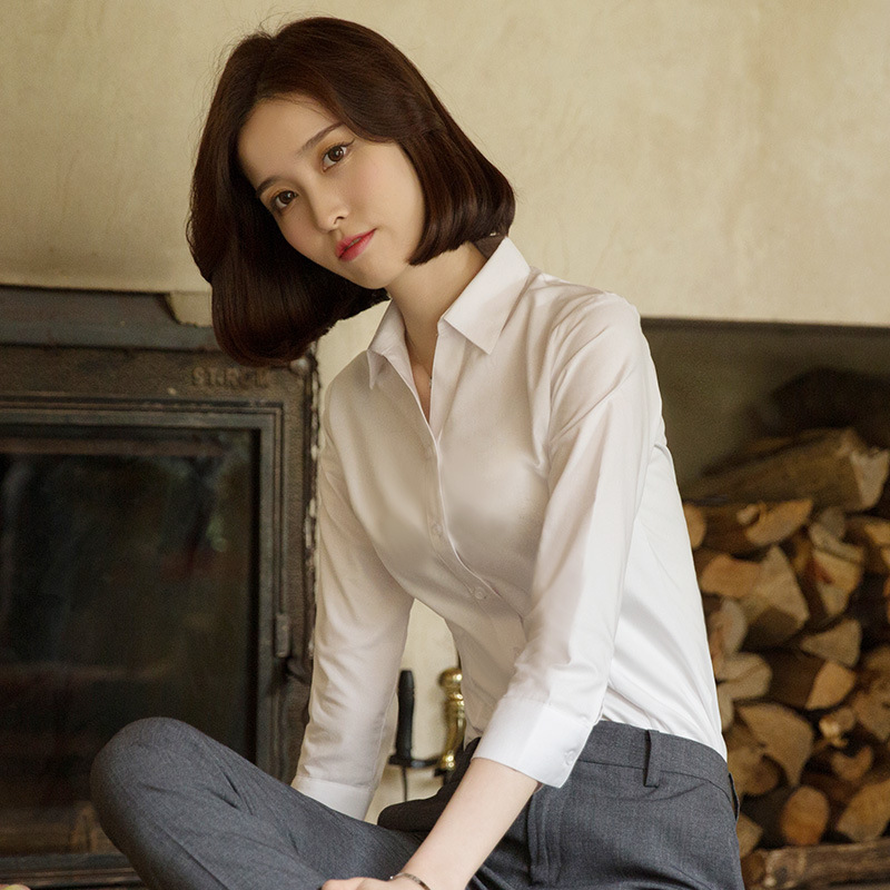Youbo Professional Shirt for Women, Three-Quarter Sleeve, White Ol Formal Wear, 2026 Spring New V-Neck Interview Work Uniform Shirt