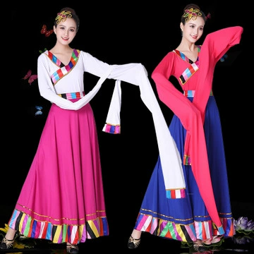 Костюм тибетского квадратного танца, Женский взрослый костюм с короткими рукавами для выступлений, большая юбка-качели, новый стиль, длинная юбка в стиле меньшинств