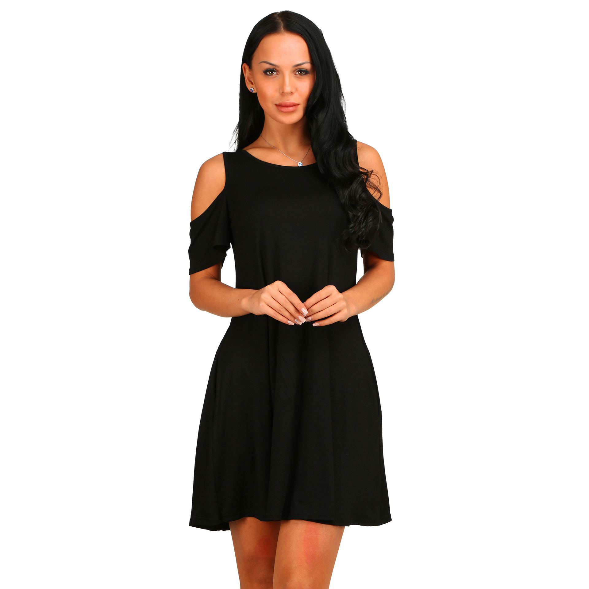Black Cold-Shoulder Dress for Women, Flared A-Line, Machine Washable, Premium Quality Fabric, New Arrival, Best Price in Pakistan