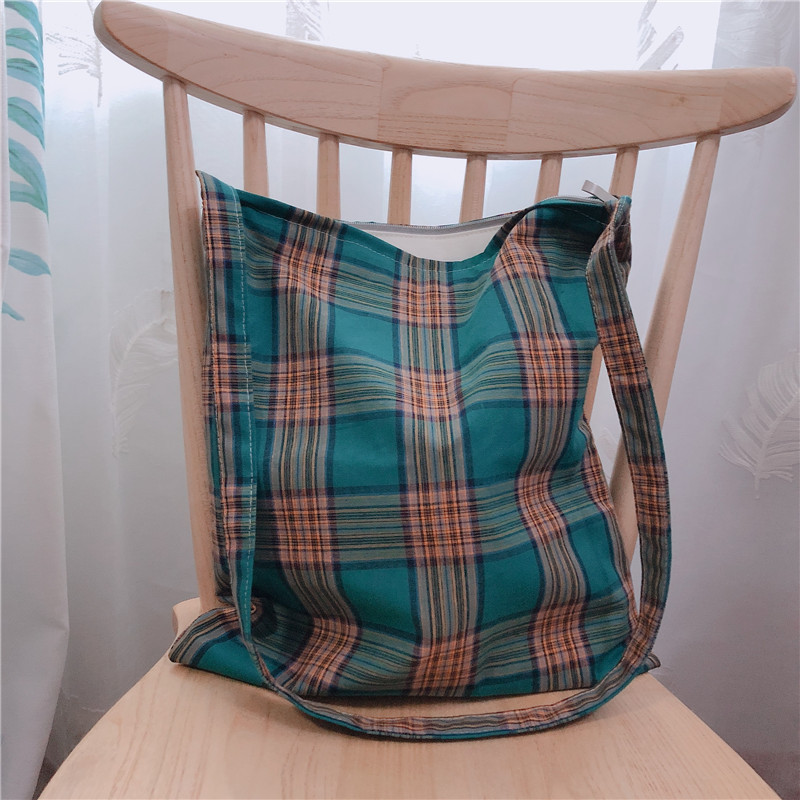 【归蝶布包】日韩风格子布包斜挎单肩环保布袋百搭潮流男女学生