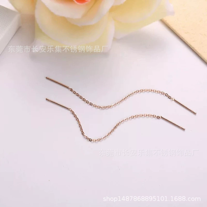 Earrings stainless steel, long accessory, factory direct supply, Korean style, simple and elegant design, wholesale