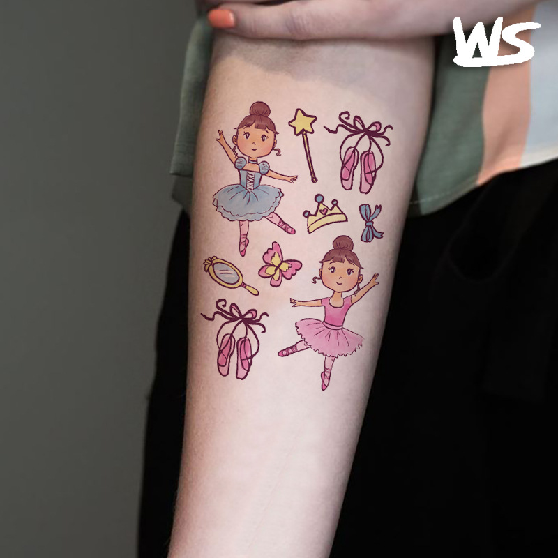 Tatuajes Temporales Infantiles de Ballet y Princesa de Papel de Transferencia de Agua, Decorativo, para Fiestas
