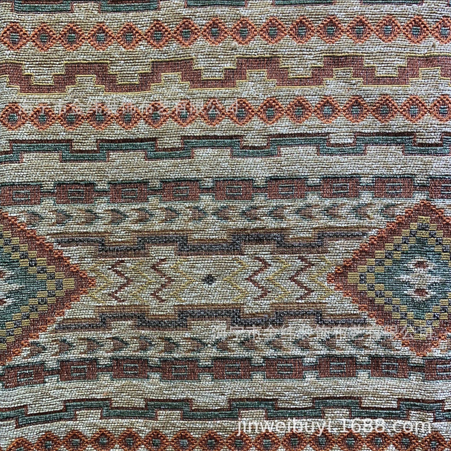 【厂家直销】土布民族风大提花几何提花条纹波浪菱形格涤棉布品牌