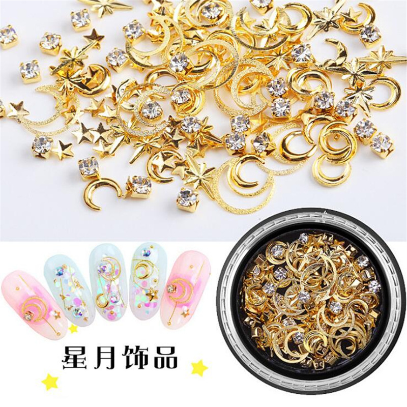 Joyería de uñas transfronteriza estrella Luna remache japonés aleación hueca decoración de uñas remache joyería ventas directas de la fábrica