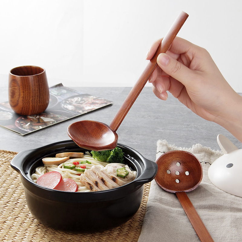 Wholesale bamboo handle net red hot pot spoon ramen spoon restaurant hot pot restaurant soup spoon colander kitchenware suit spicy hot spoon