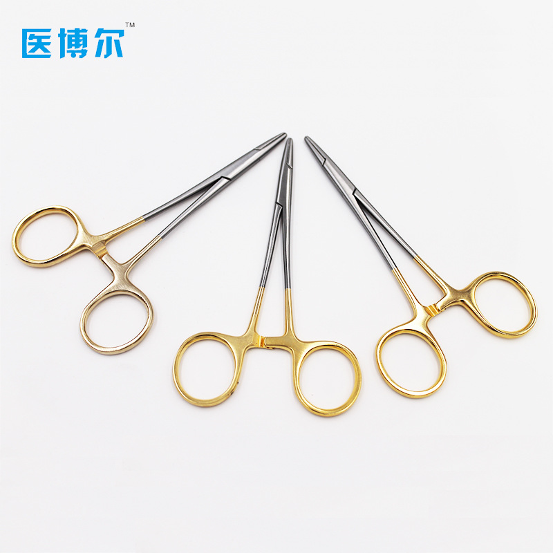 上海不锈钢针持金柄持针钳12.5cm美容持针钳细齿镶片持针钳