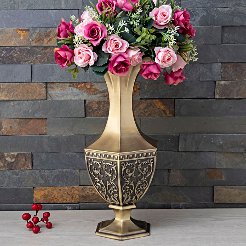 European Retro Hexagonal Vase Ornaments Art Relief Dried Flower Vase Crafts Home Living Room Decoration