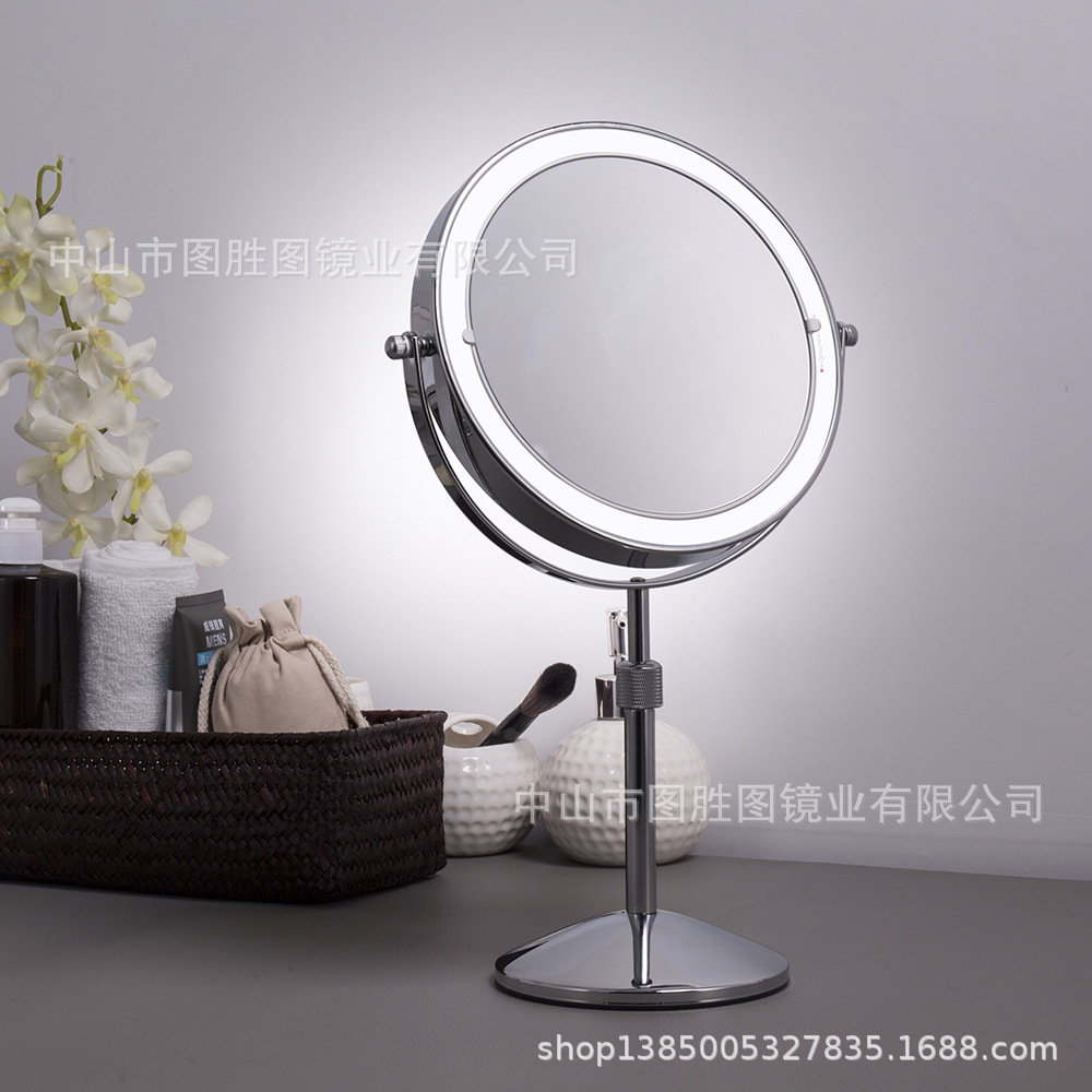 8 pulgadas de escritorio ajustable de doble cara espejo de maquillaje ronda espejo de mesa luminosa LED espejo iluminado espejo de aumento de maquillaje