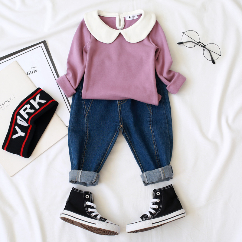 Vestidos de estilo occidental para niñas, tops de manga larga con cuello Peter Pan, capas básicas de primavera/otoño
