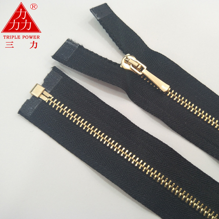 三力拉链可做 黑色 电镀银 浅金红色 古铜色 5号闭口码装金属拉链
