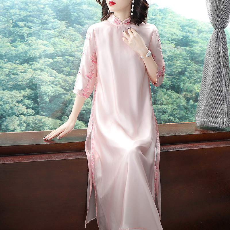 [Special Big Sale] Women's Chinese Style Improved Cheongsam Dress over the Knee Long Ethnic Embroidered Han Dynasty Wholesale