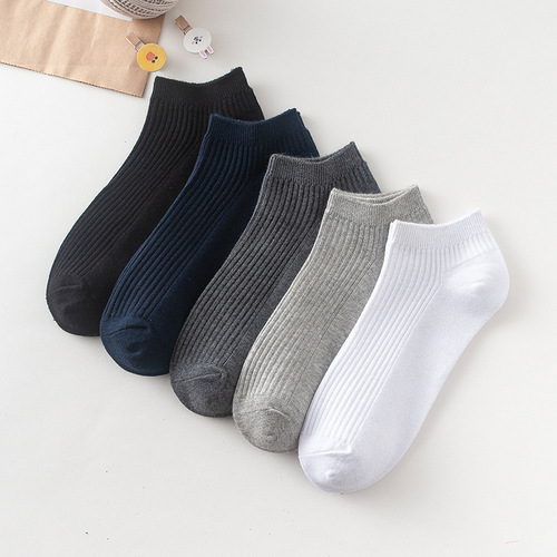 Socks men's spring and summer short-tube double-needle boat socks simple solid color men's socks striped sweat-absorbent cotton socks versatile socks